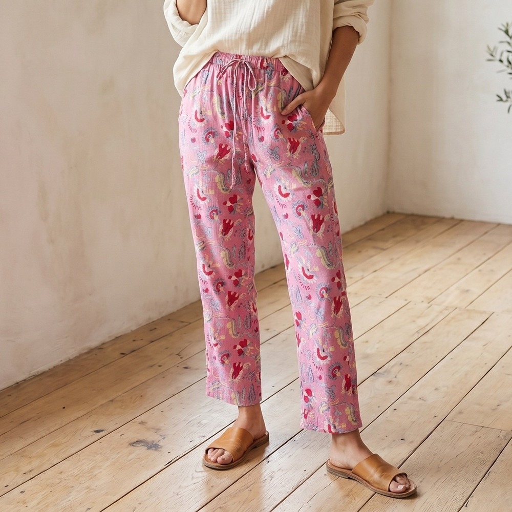 Xirena Paxtyn Pants Womens XS Pink Floral Gauze Drawstring Elastic Waist Boho